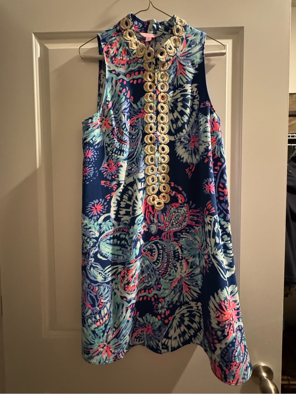 Lilly Pulitzer Navy Floral Mini Dress with Mint & Coral Accents